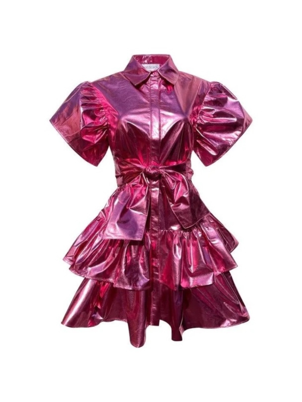 Madeline Simon Pink Metallic Dragon Fire Dress-Size Small- Barbie Vibes!